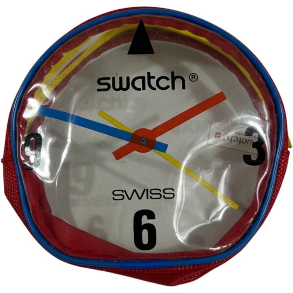 Swatch Pouch Red Vintage 80s Swiss Clock Face Clear Vinyl Zipper Case